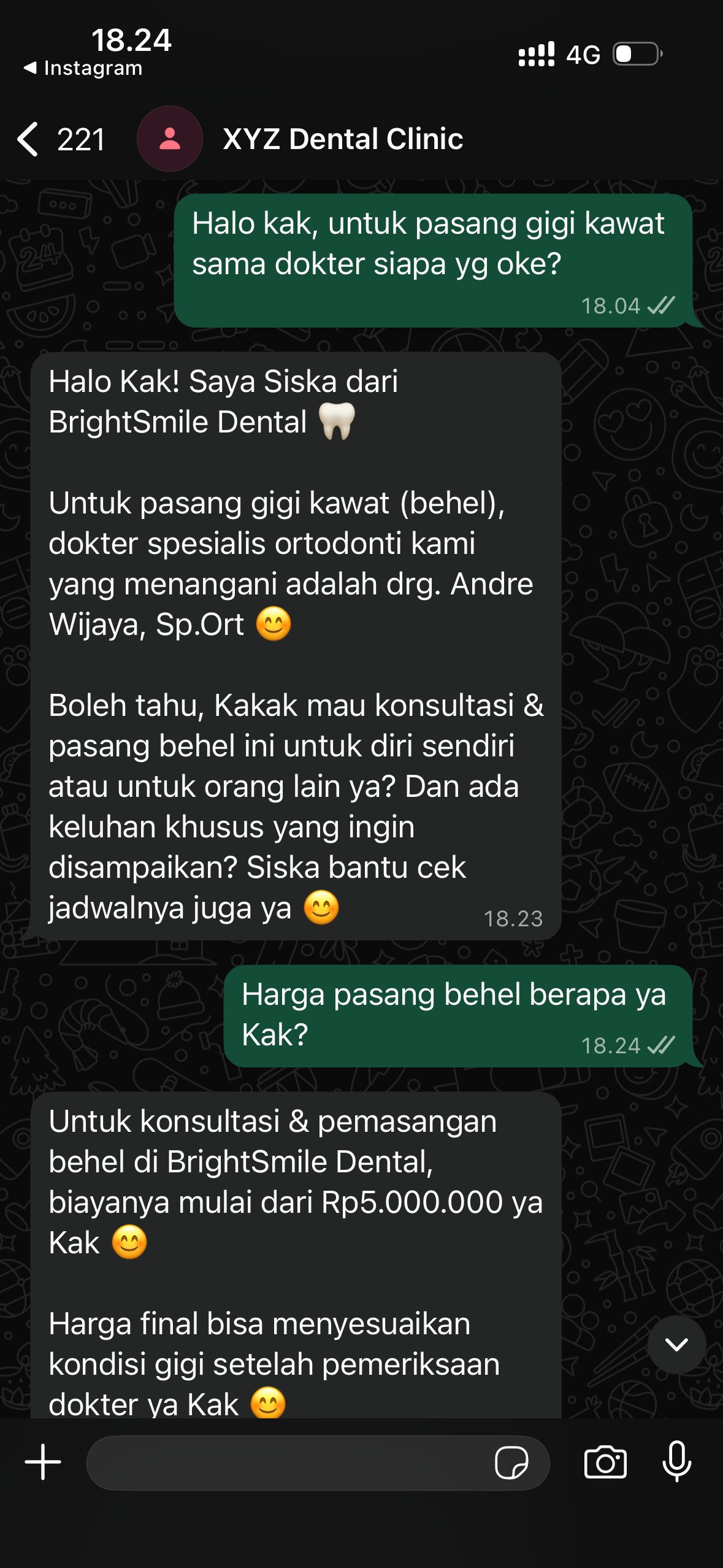Contoh chat real AI Aidentic dengan pasien